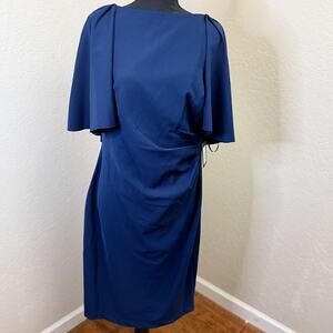 Marina Navy Blue Cape Sheath Dress NWT Size 12 Elegant Formal Midi